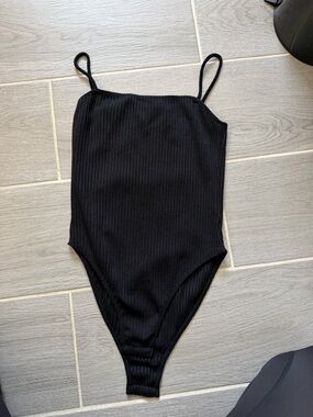 Topshop Black Ribbed Spaghetti Strap Bodysuit